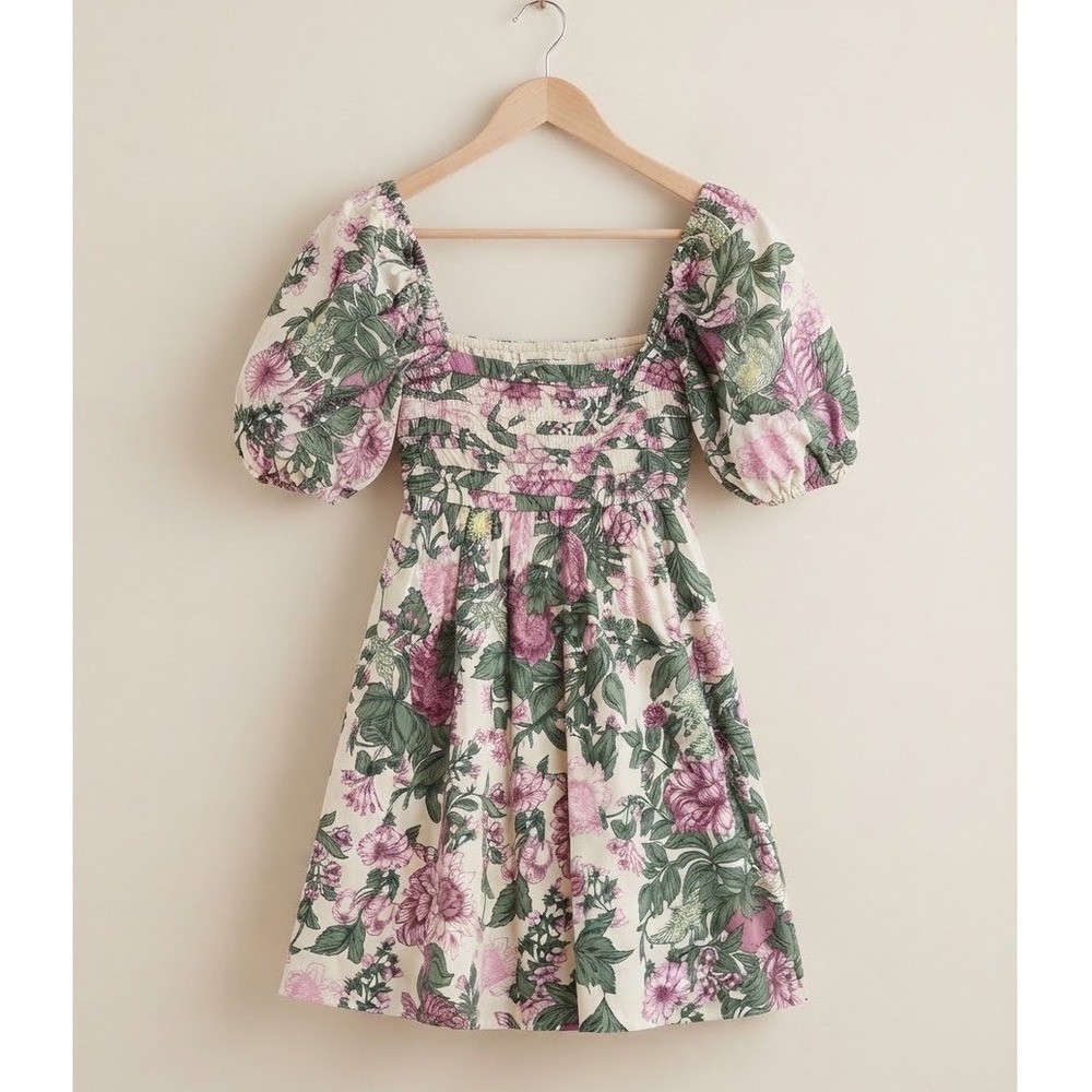 Abercrombie & Fitch Emerson Poplin Smocked Puff Sleeve Mini Dress XS Petite